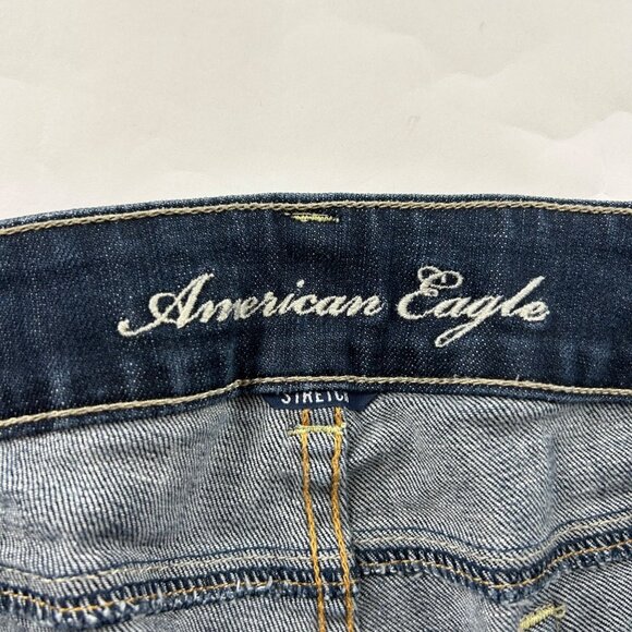 LONG American Eagle Dark Wash Stretch Denim Artist Flare Jeans 12L - Picture 3 of 7
